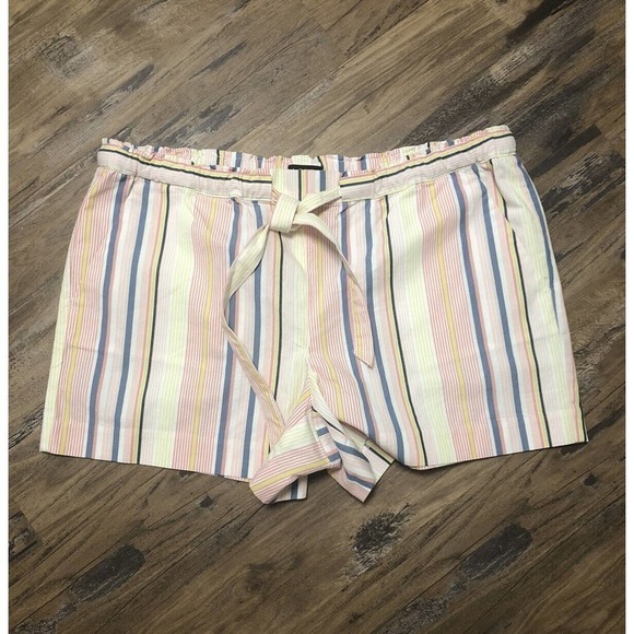 𝅺ANN Taylor Loft Shorts Wms Size M Peach Blue Yellow Stripe Drawstring Tie EUC - Picture 1 of 4